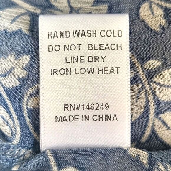 AAKAA Blue White Sheer Floral V-neck Blouse size L Loose Fitting Flowy Tassels - Picture 13 of 13